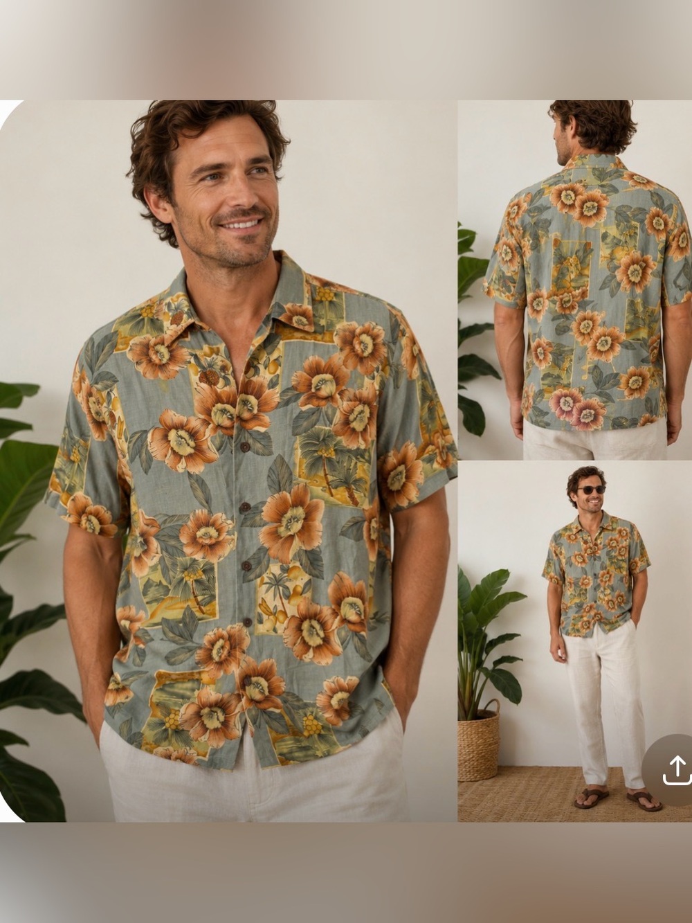 Tommy Bahama 100% Linen Floral Hawaiian Camp Shirt Men's Medium Tropical Button